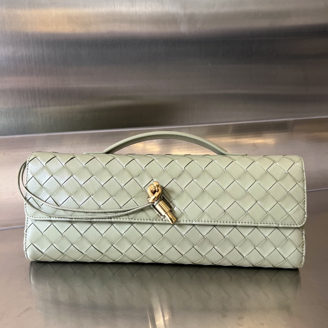 Andiamo Intrecciato Leather Top Handle Clutch Bean Green